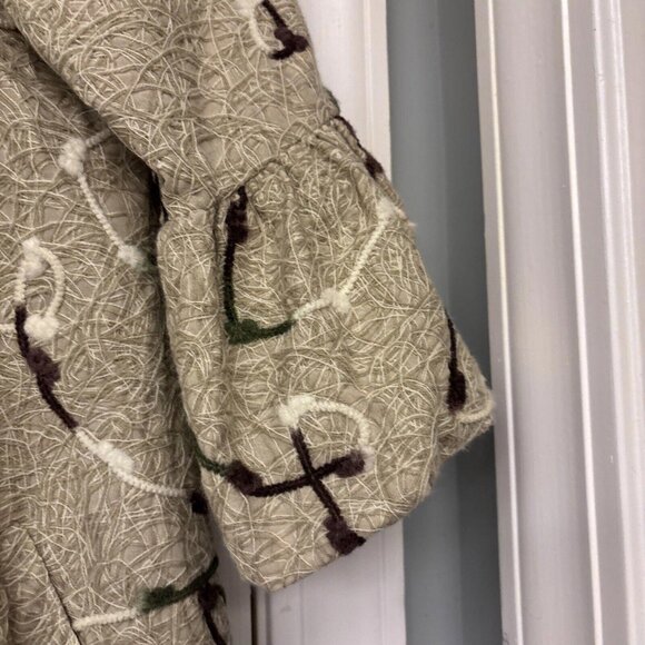 Anthropologie RYU Coat Tan Crochet Overlay Front Large Button Size Small Lined - Picture 6 of 15